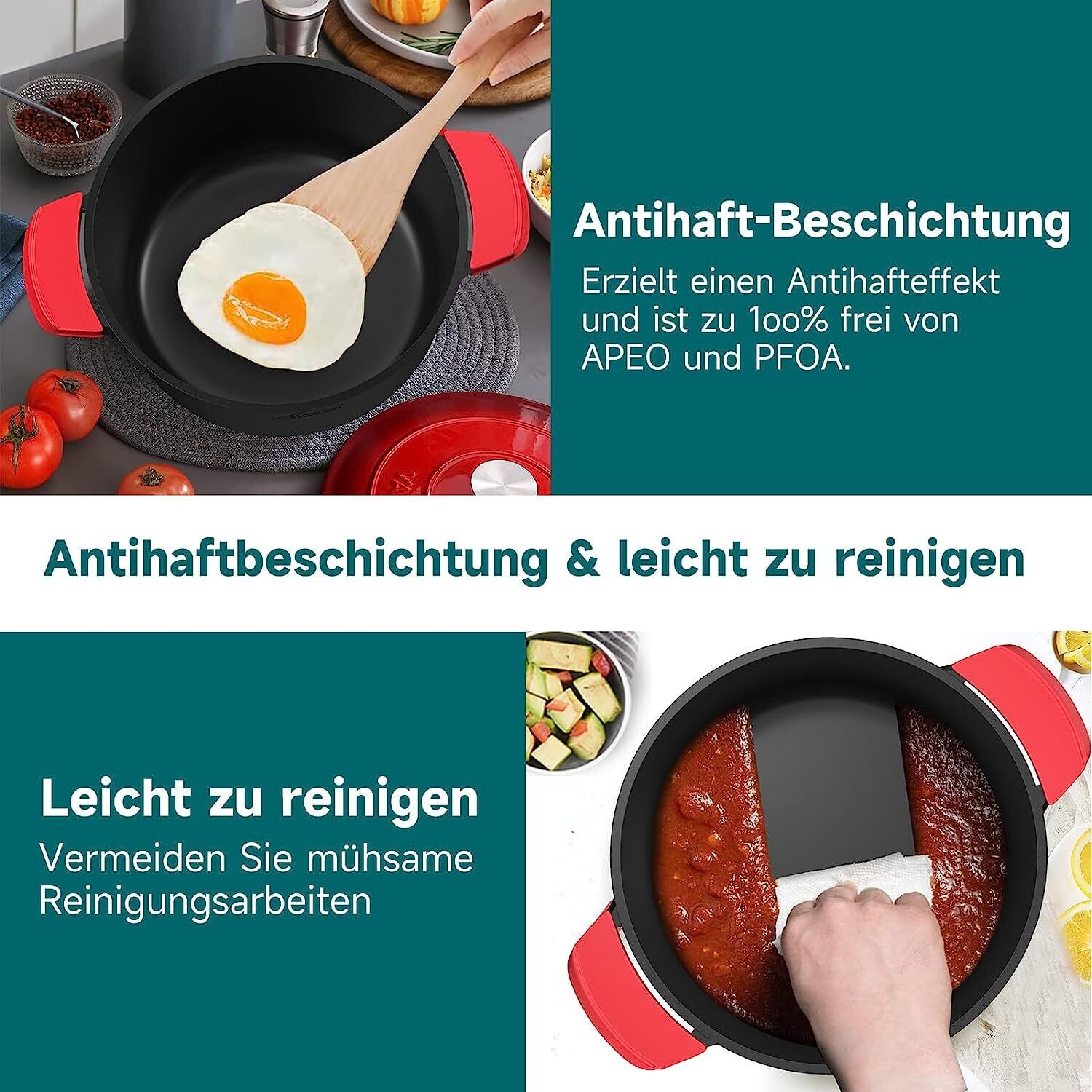 Induktion Kochtopf 24/28cm Topf Antihaftbeschichtung, für alle Herdarten 4L/6L