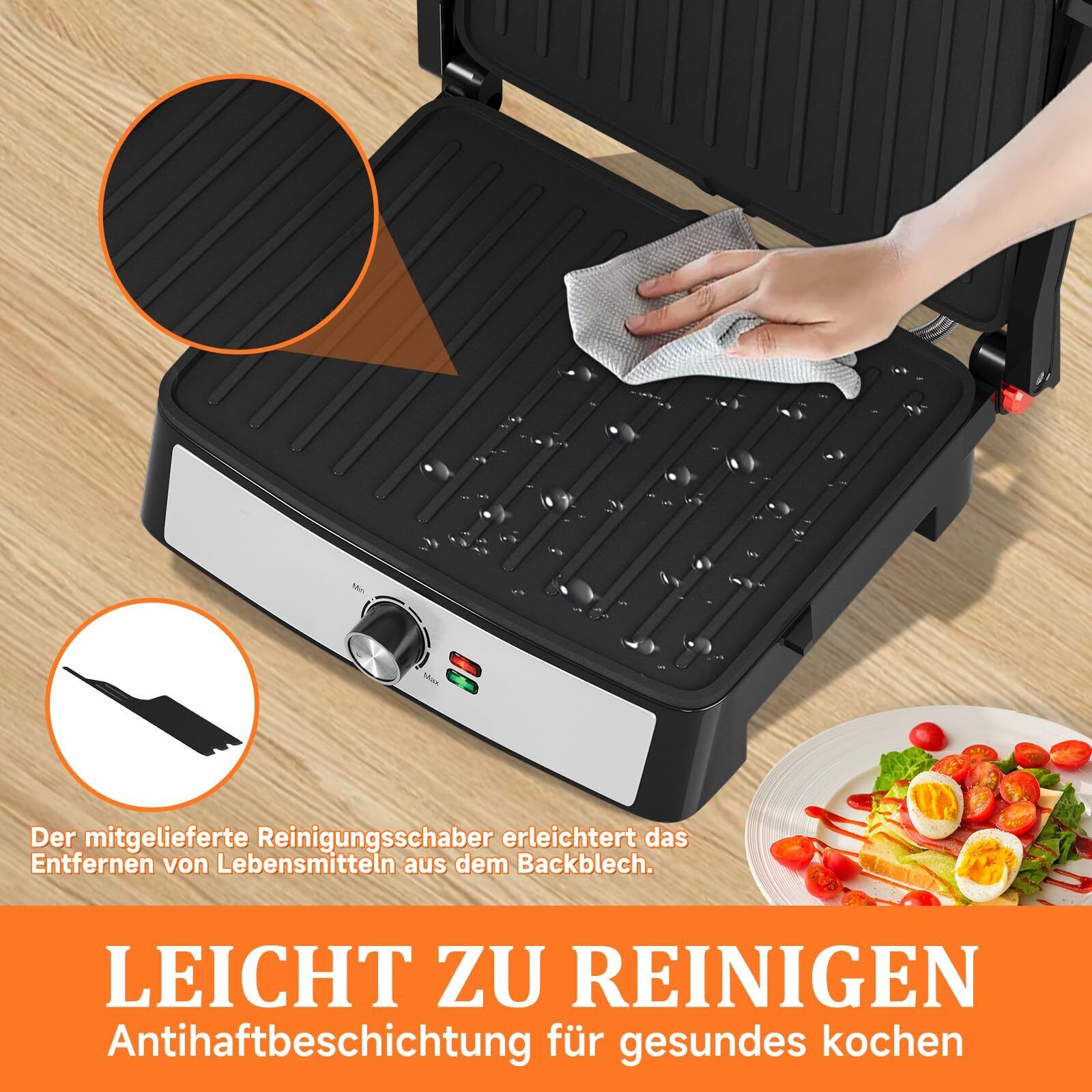 Kontaktgrill Sandwichmaker Panini Grill 2200W Toaster HOMELUX 34x23CM 3-in-1 Multifunktionsgrill für Paninis, Steaks, Sandwiches