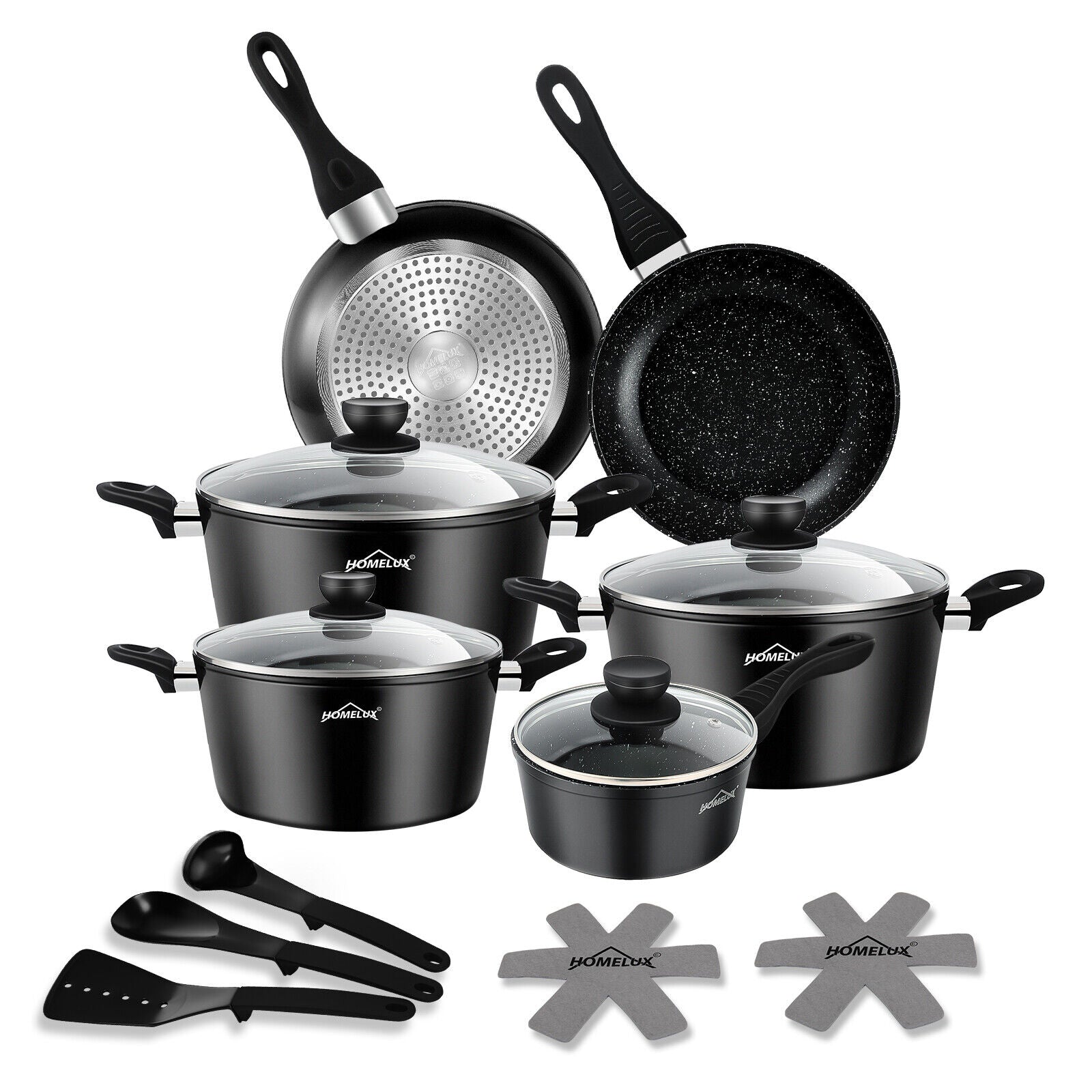 15pc pot set induction pots set non-stick coated aluminum cooking pot set Homelux pots set 