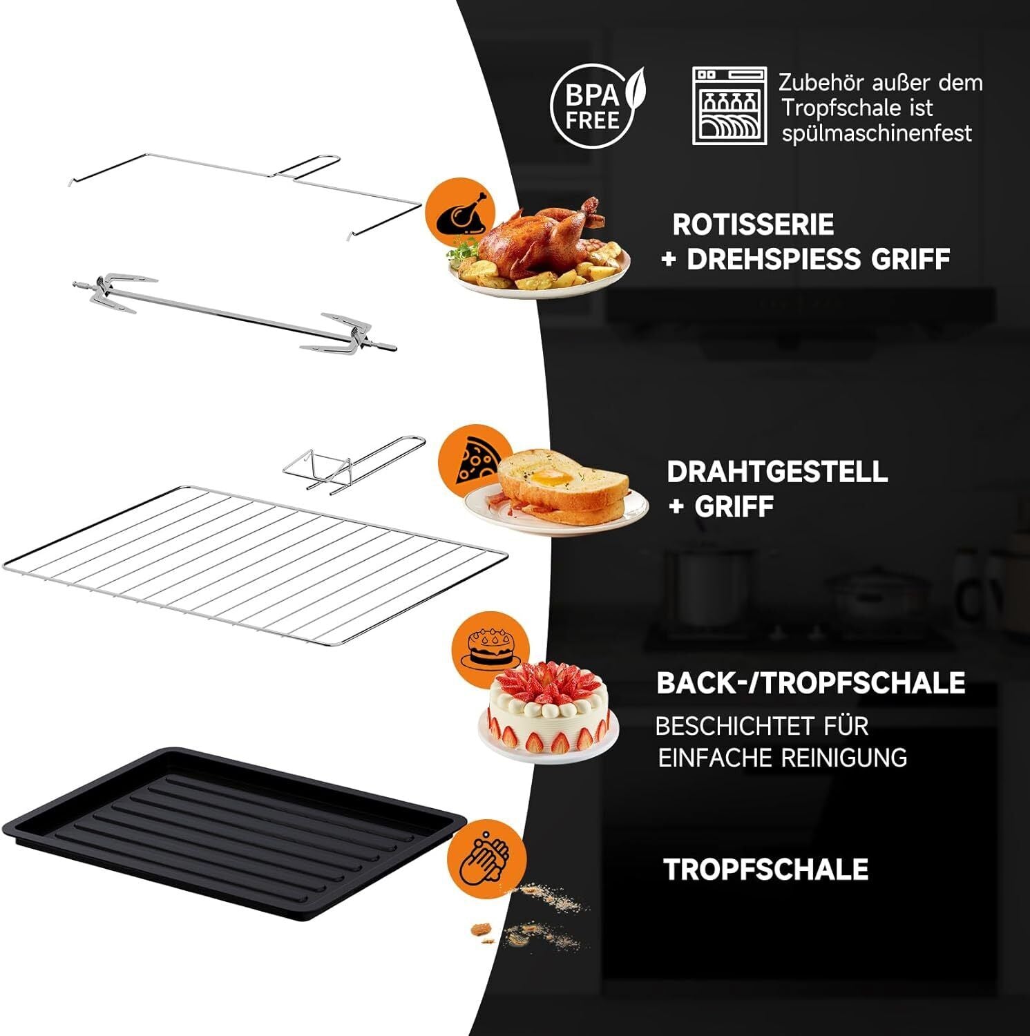 Kompakter Backofen mit Backblech und Rost, ideal für kleine Küchen