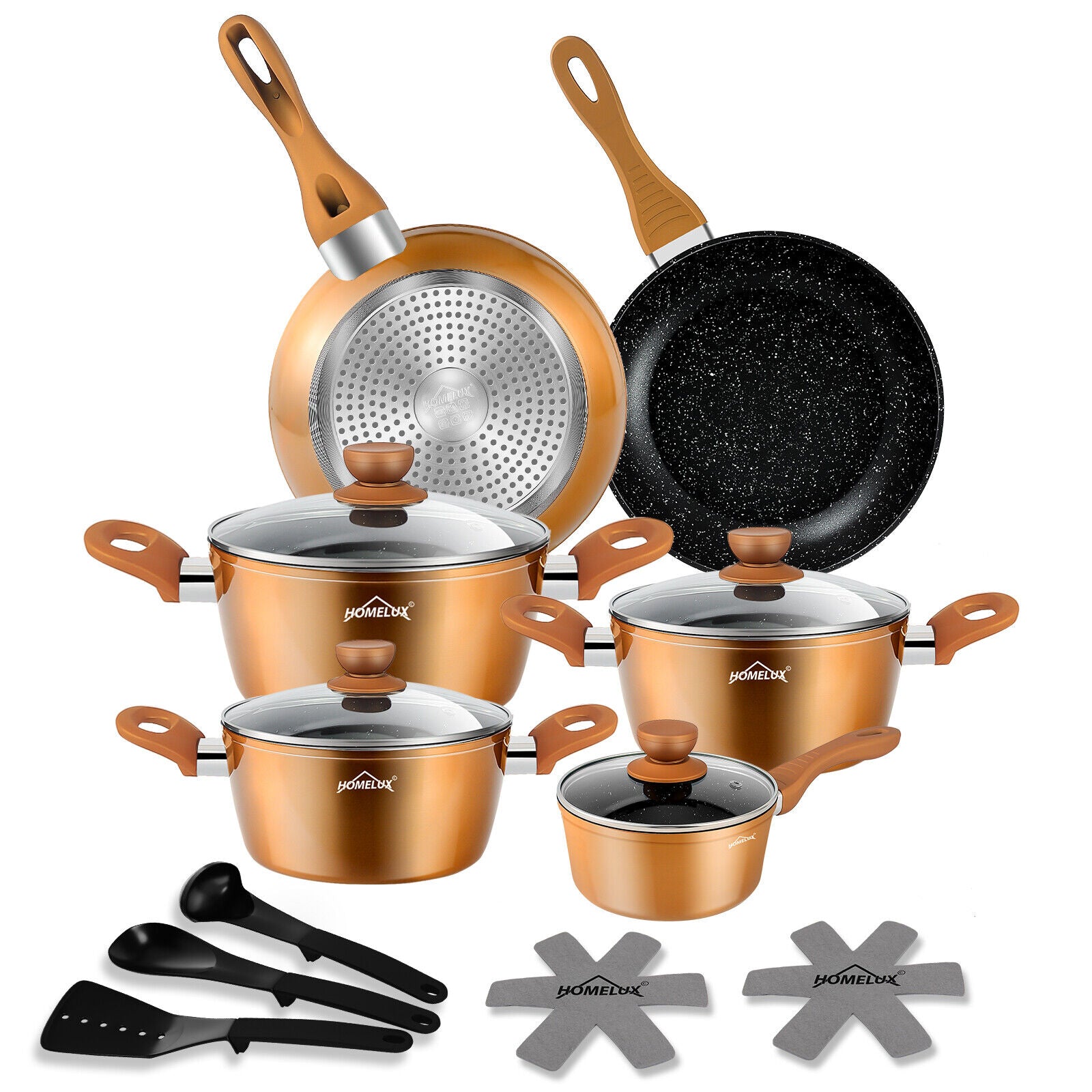 15pc pot set induction pots set non-stick coated aluminum cooking pot set Homelux pots set 