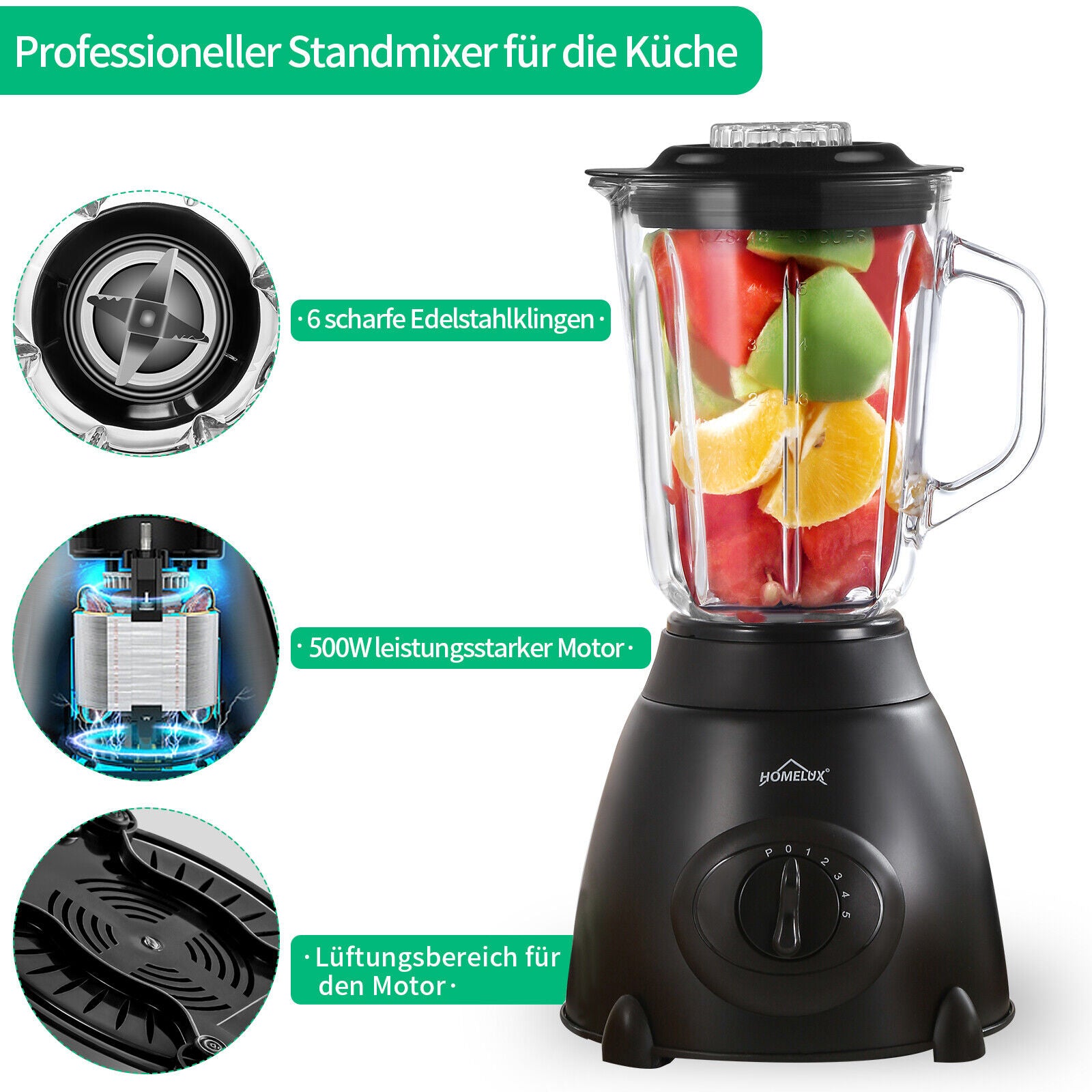 Stand Mixer Glass 350W 1.5L Mixer Smoothie 3 in 1 Universal Blender Maker