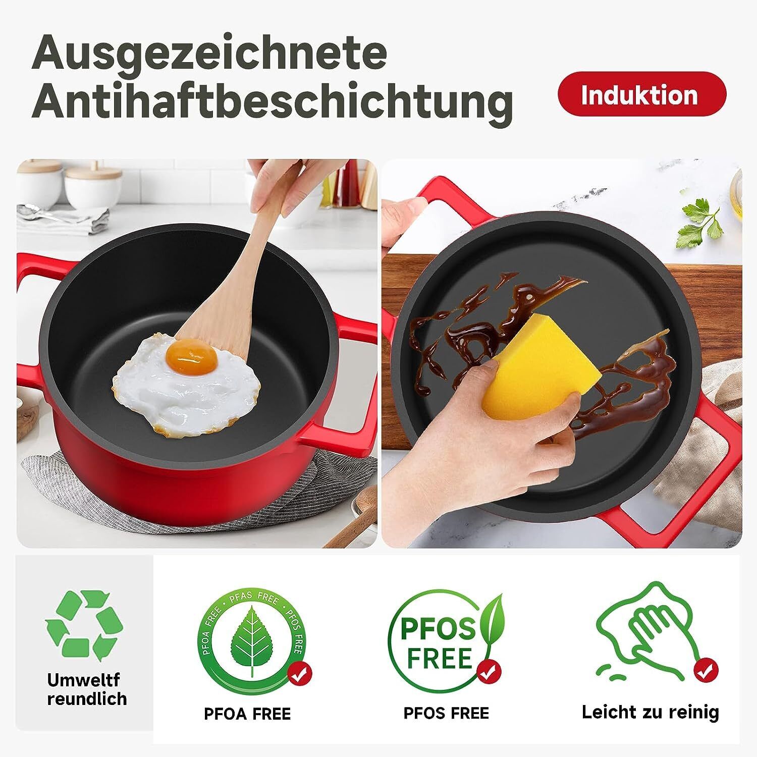 Topfset Induktions 20&24&28cm Kochtopf, Antihaftbeschichtung, für alle Herdarten