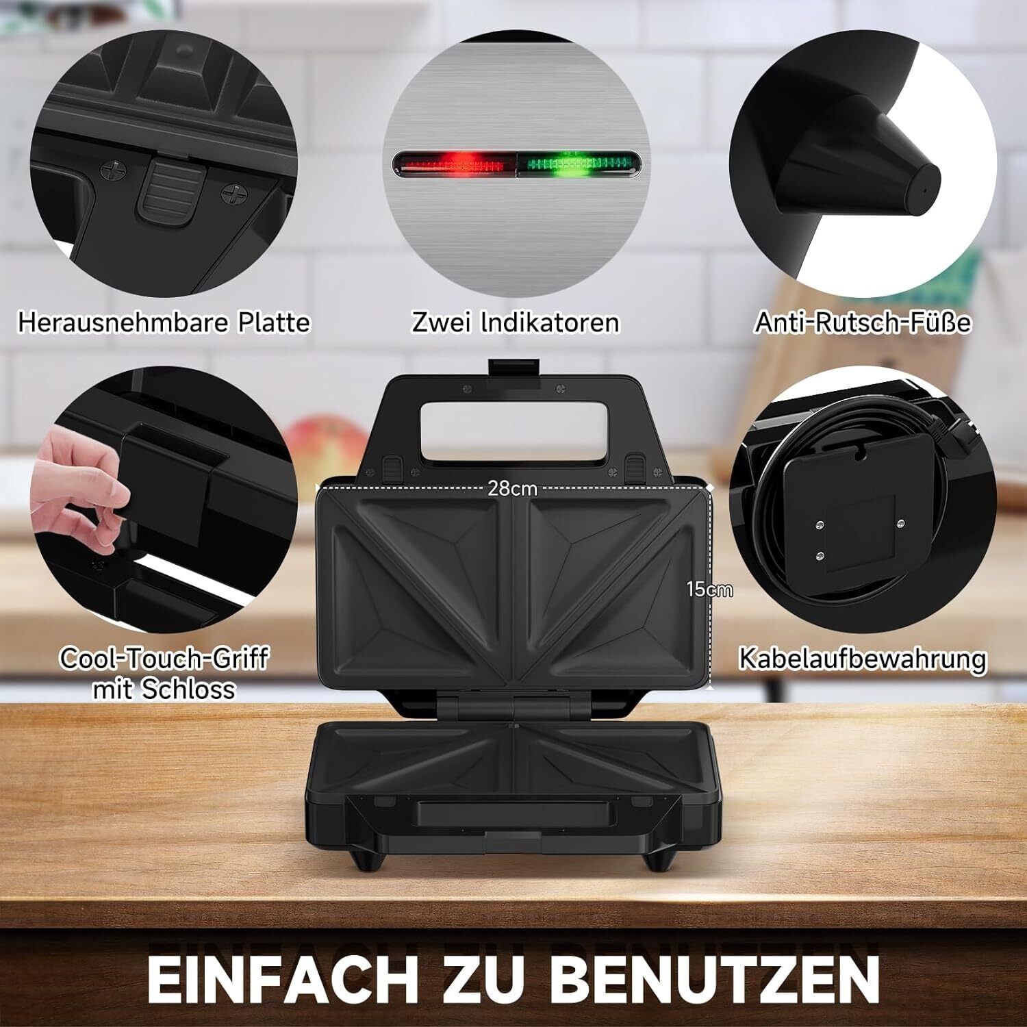 HOMELUX 3in1 Sandwichmaker 1000W Sandwichtoaster Waffeleisen Kontaktgrill