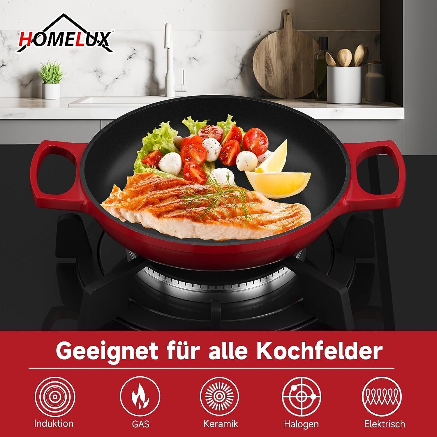 Grillpfanne 20 cm PaellaPfanne Induktion, Servierpfanne aus Aluminiumguss