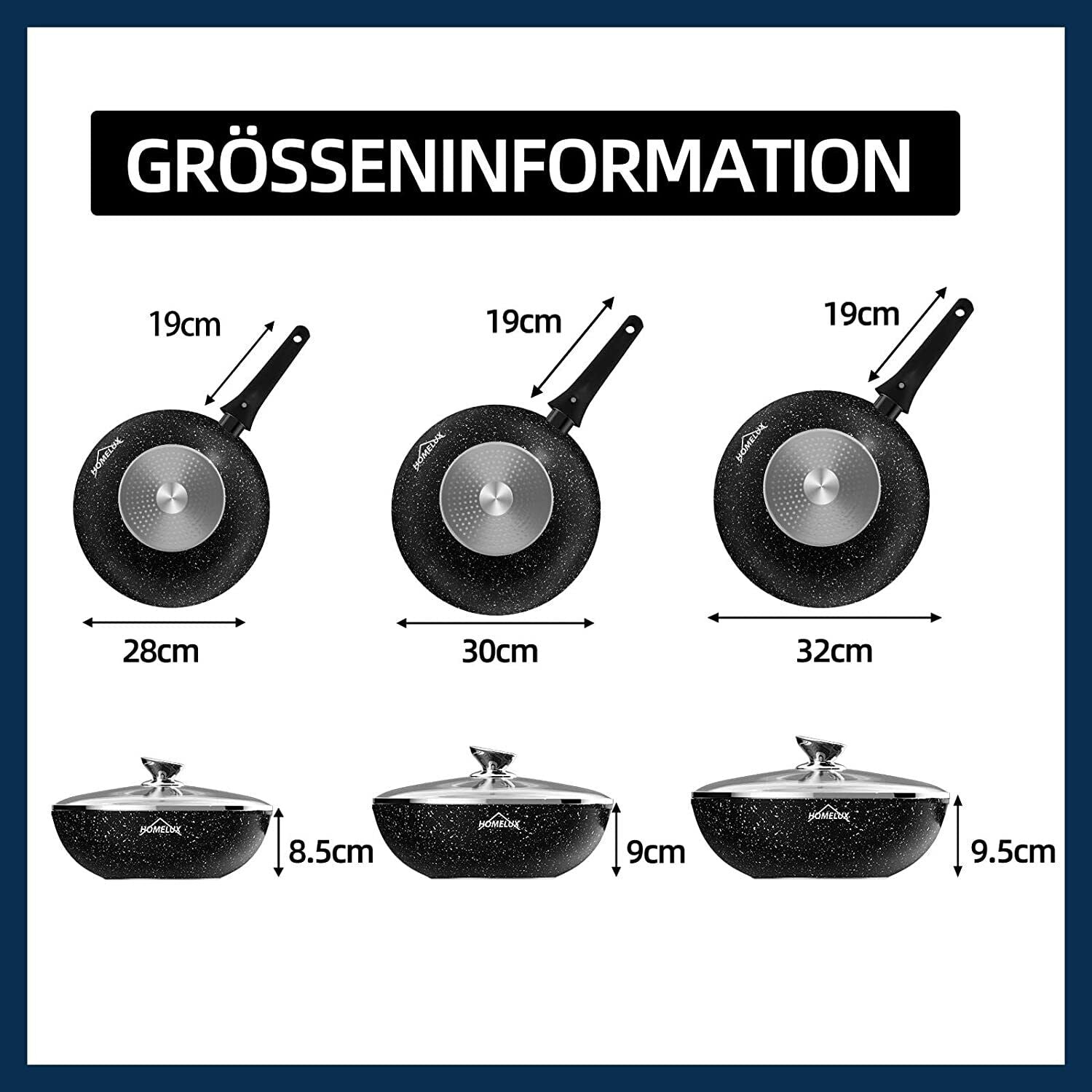 Wok pan with lid 28/30/32cm removable induction 