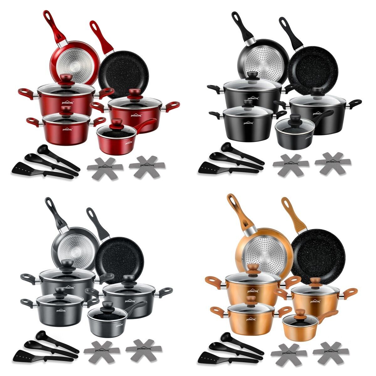 15pc pot set induction pots set non-stick coated aluminum cooking pot set Homelux pots set 