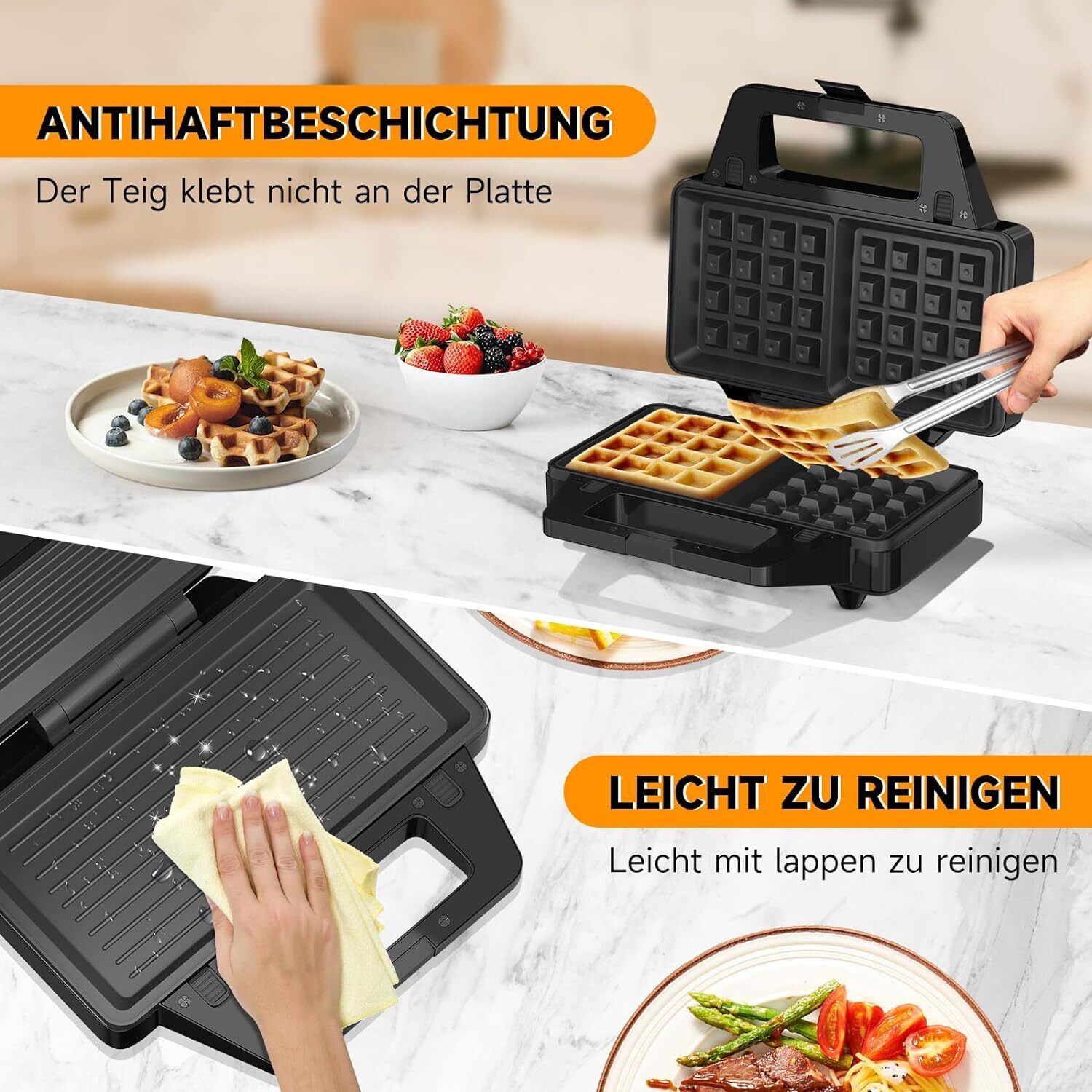 HOMELUX 3in1 Sandwichmaker 1000W Sandwichtoaster Waffeleisen Kontaktgrill