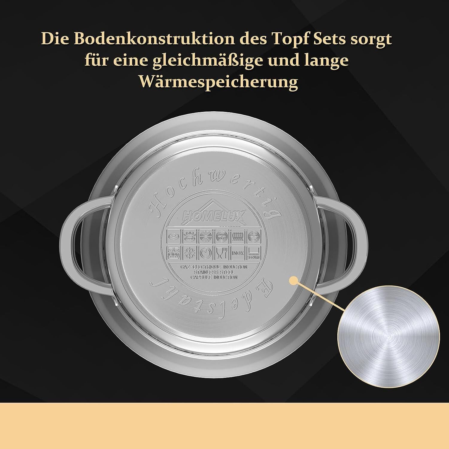 Topfset induktion Edelstahl Kochtopf 10-teilig mit Glasdeckel für alle Herdarten