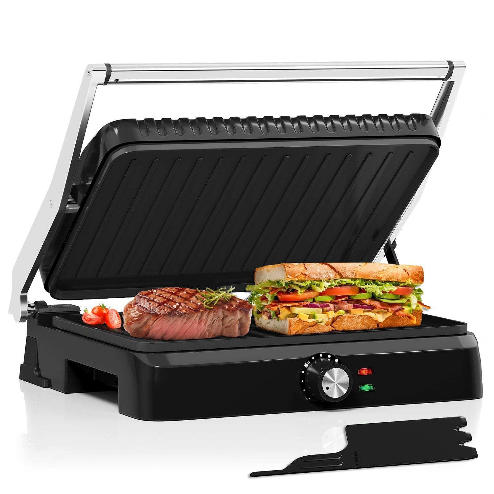 Kontaktgrill Sandwichmaker Panini Grill 2200W Toaster HOMELUX 34x23CM 3-in-1 Multifunktionsgrill für Paninis, Steaks, Sandwiches