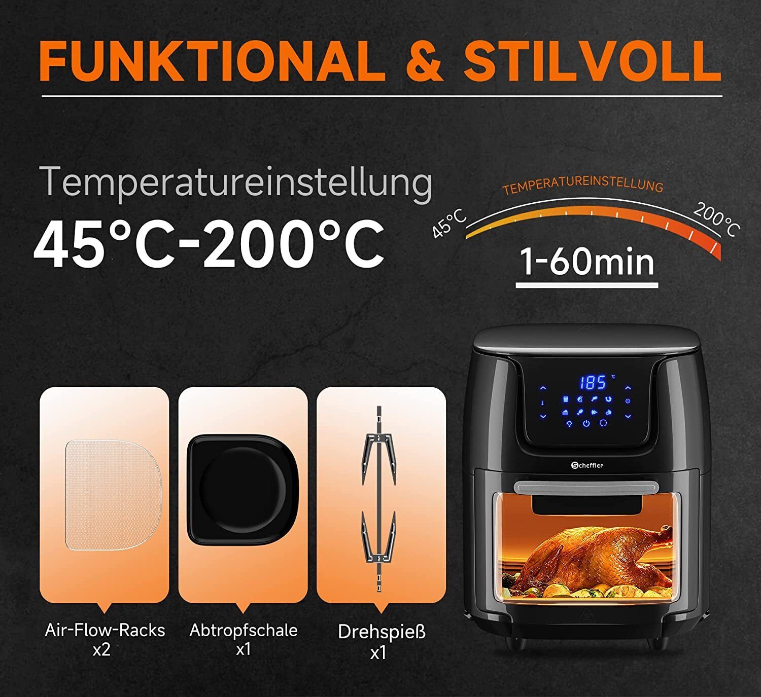 Airfryer XXL hot air fryer 12L hot air fryer mini oven 1800W