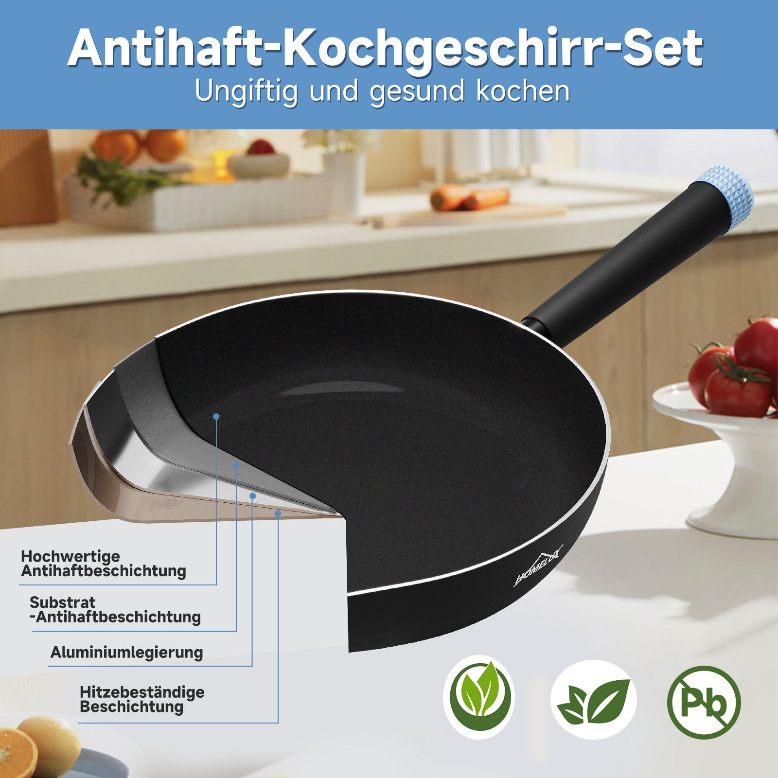 Topfset Homelux Topfset induktion Kochtopf Set 6-teilig Pfannenset mit Deckel Antihaftbeschichtung, für Induktion Kochtopf set Schwarz