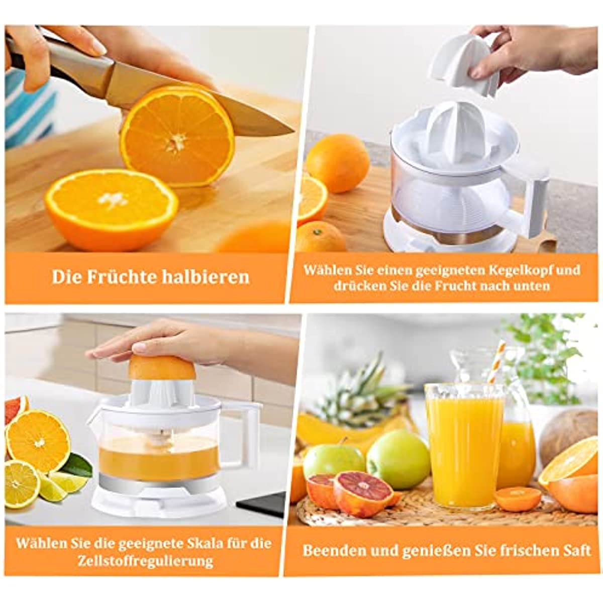 Homelux Zitronenpresse elektrisch 500ml Entsafter mit 2 Kegel Saftpresse elektrisch einstellbares Fruchtfleisch 45W Orangenpresse Hohe Entsaftungsrate