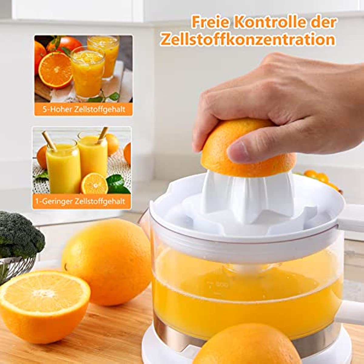 Homelux Zitronenpresse elektrisch 500ml Entsafter mit 2 Kegel Saftpresse elektrisch einstellbares Fruchtfleisch 45W Orangenpresse Hohe Entsaftungsrate