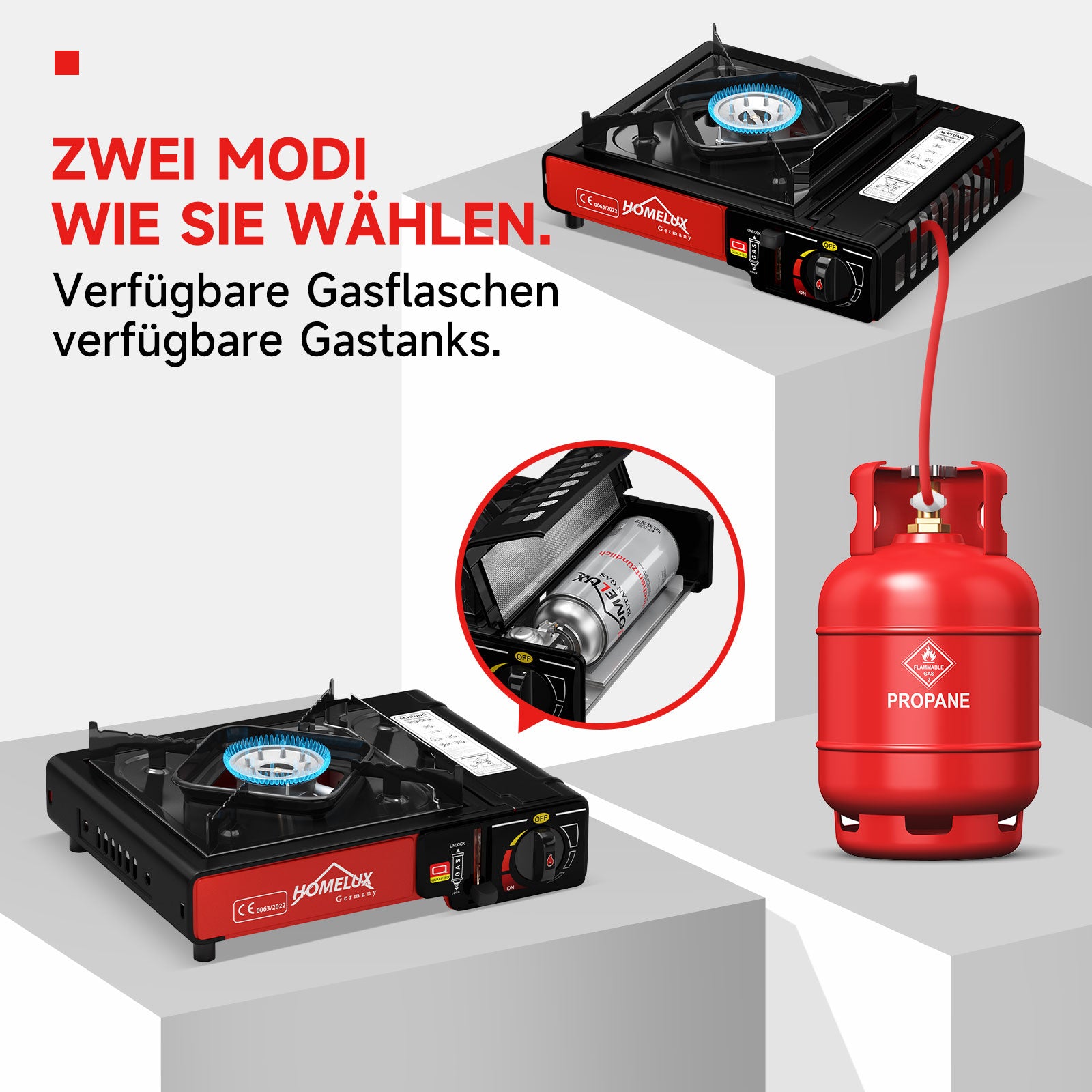 Gas-Campingkocher mit 2,2 kW Leistung Set 227g Gaskartusche für Camping Outdoor-Herdschalter