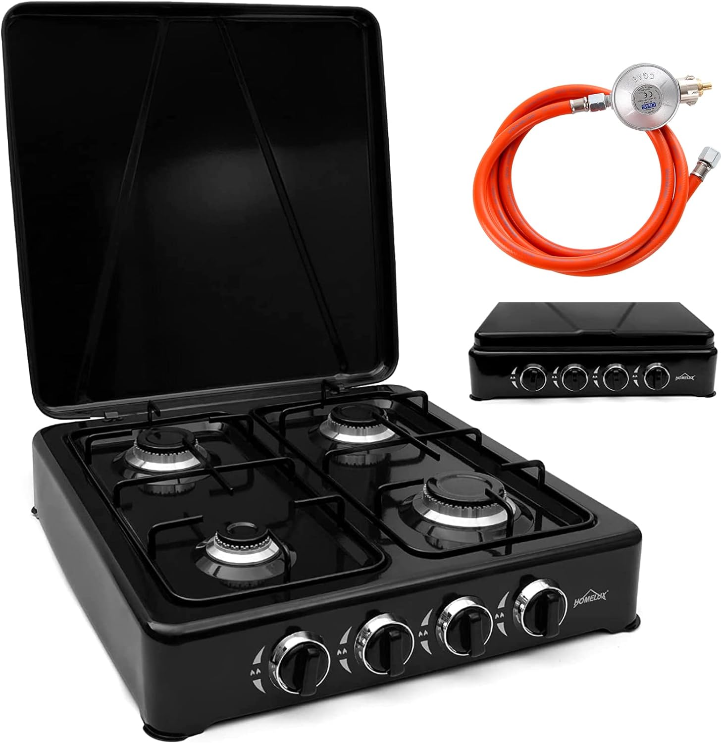 HOMELUX 6.2 KW gas cooker, 4 burner camping cooker hob cooker with lid stove gas outdoor