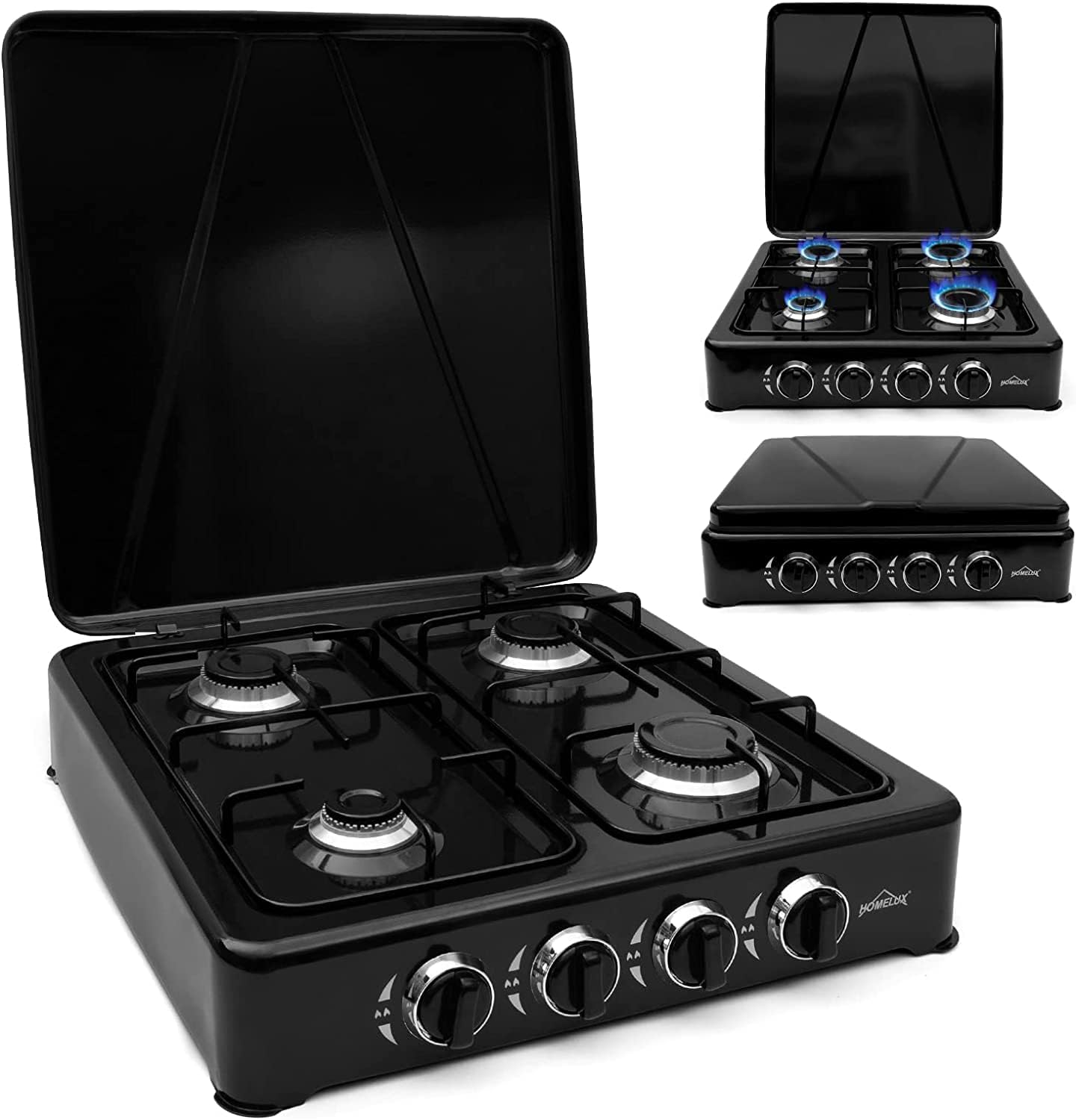 HOMELUX 6.2 KW gas cooker, 4 burner camping cooker hob cooker with lid stove gas outdoor