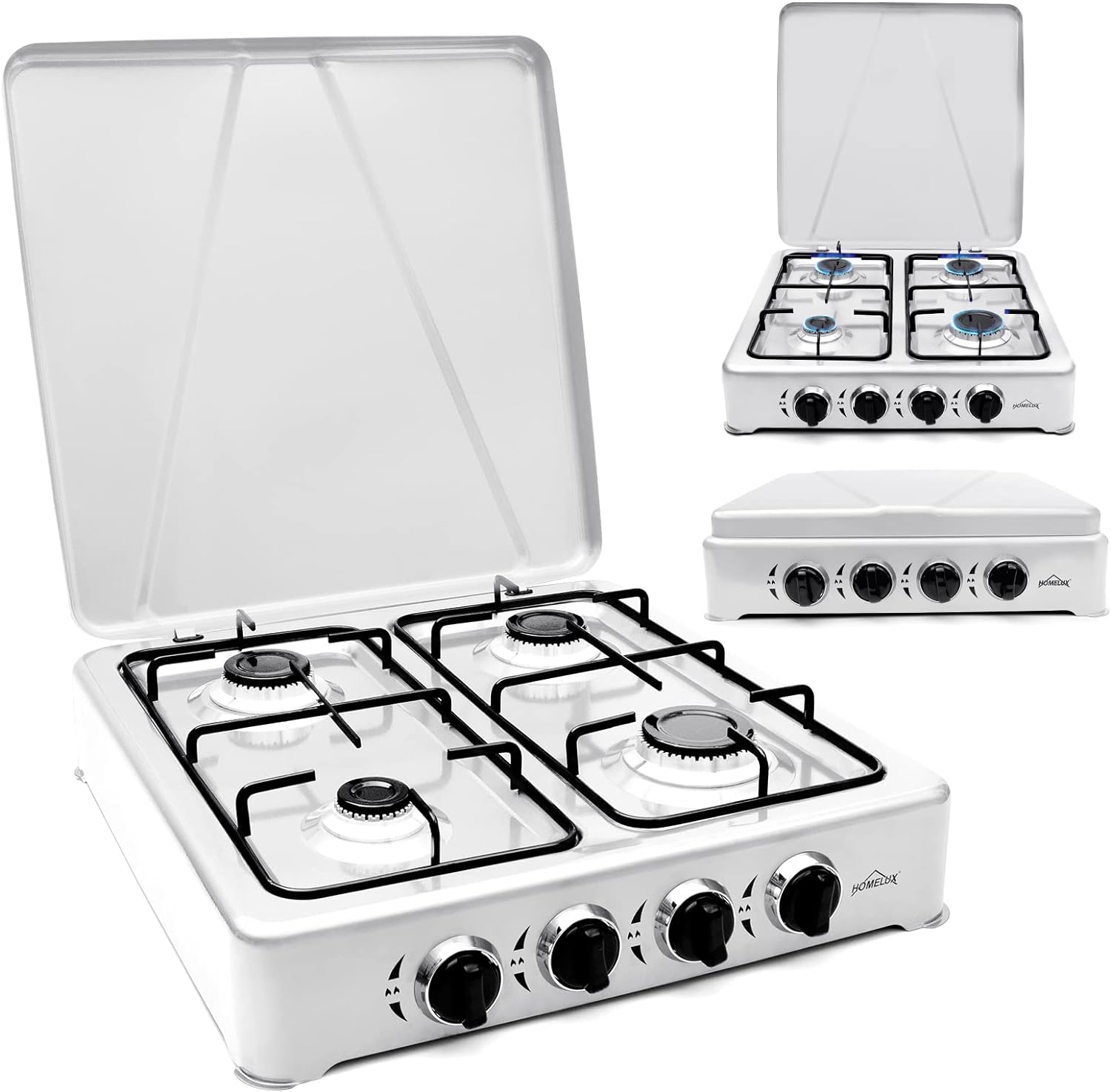 HOMELUX 6.2 KW gas cooker, 4 burner camping cooker hob cooker with lid stove gas outdoor