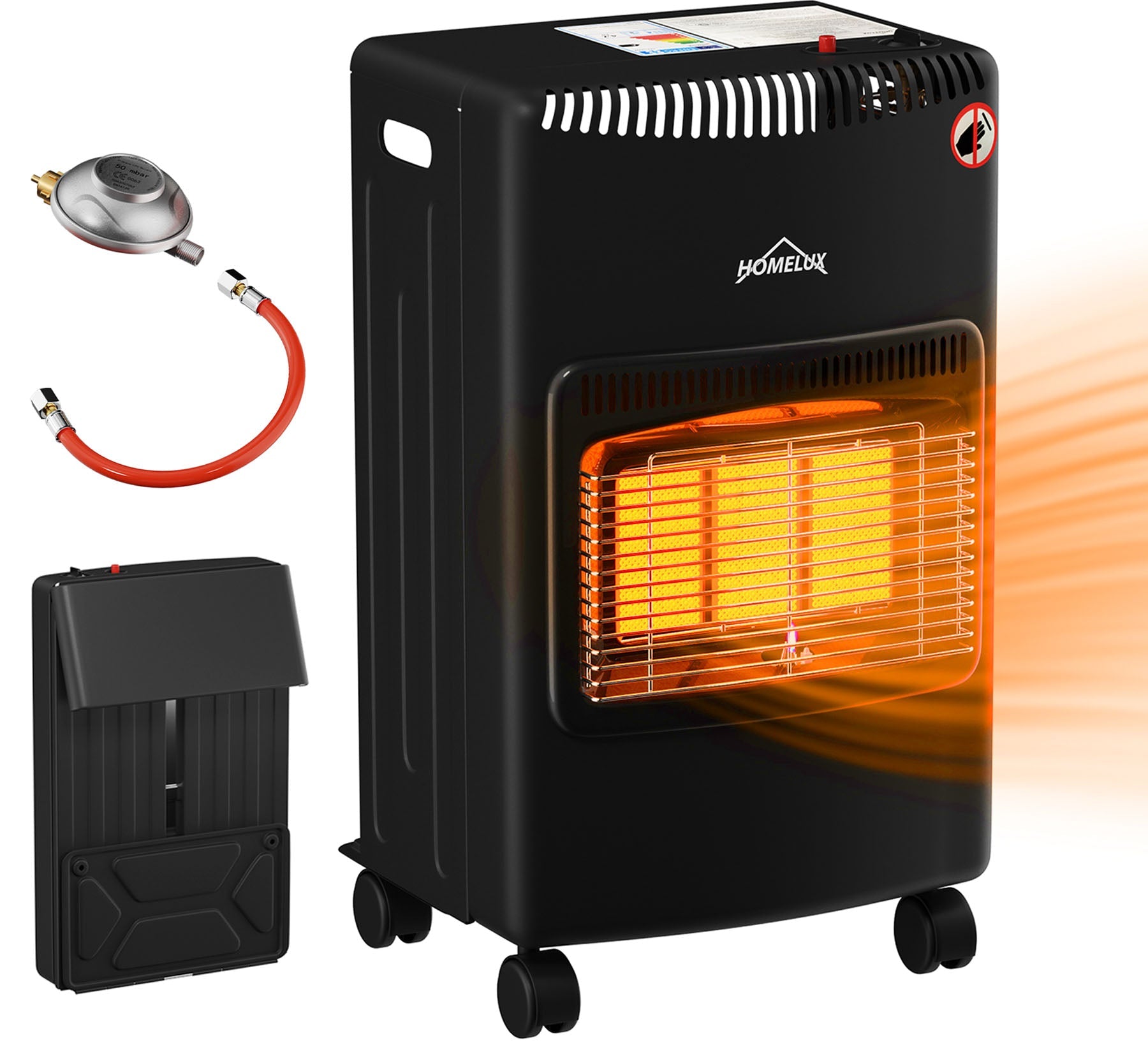 HOMELUX gas heater 4200W with hose and pressure reducer, infrared ceramic burner, for butane or propane gas bottles up to 15kg 