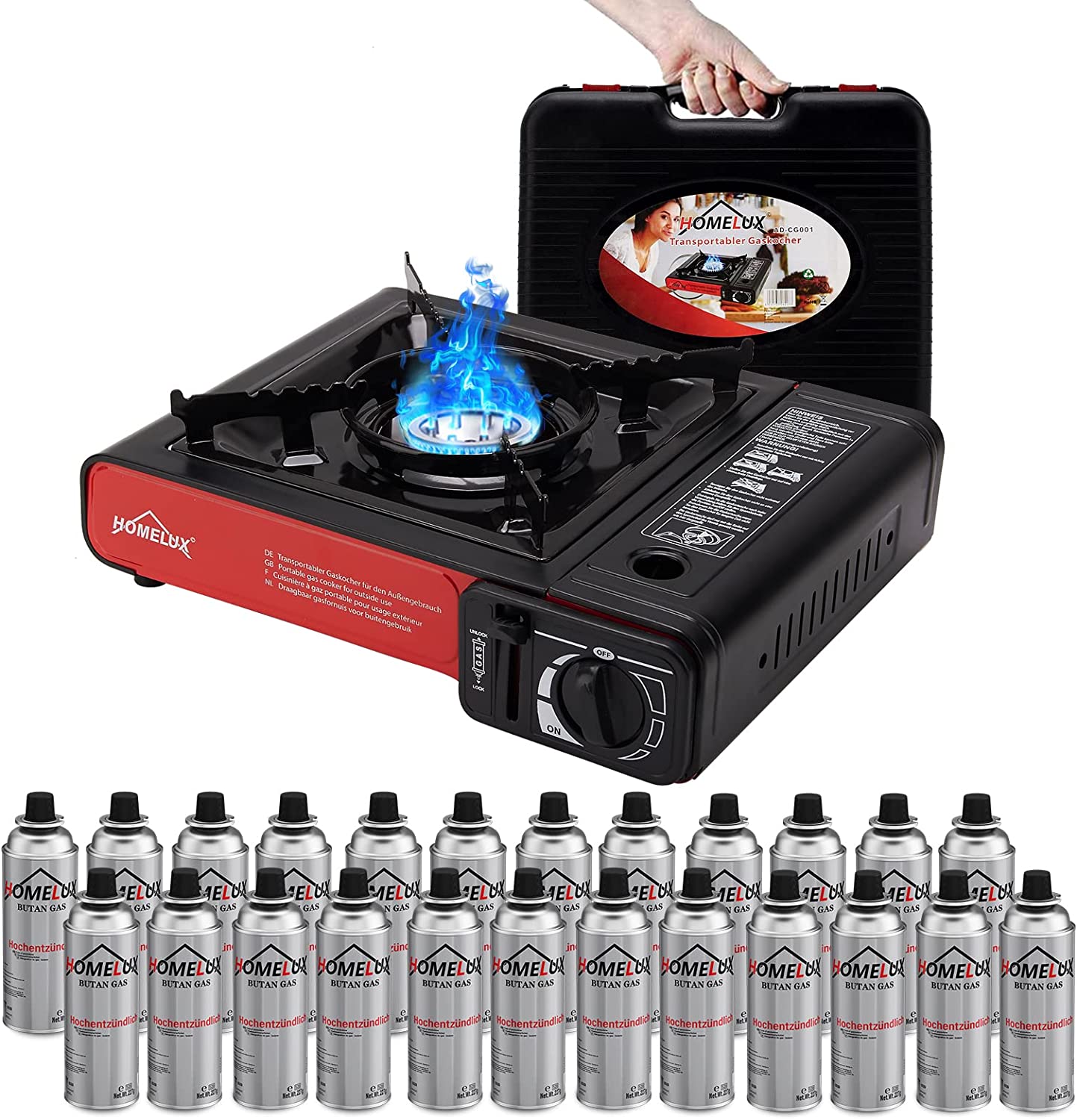 Camping Gaskochset mit 227g Gaskartusche für den Outdoor-Herd und Grillplatte