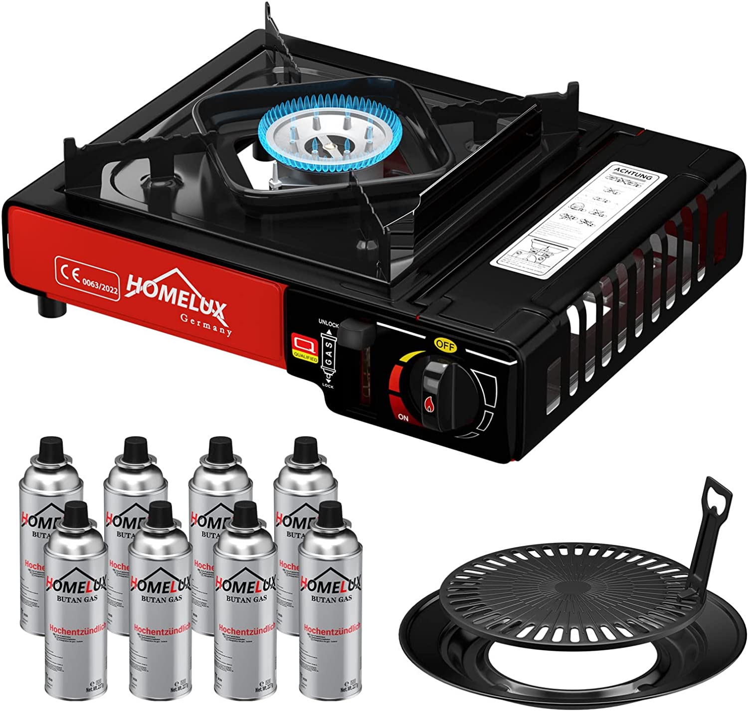 Gas-Campingkocher mit 2,2 kW Leistung Set 227g Gaskartusche für Camping Outdoor-Herdschalter