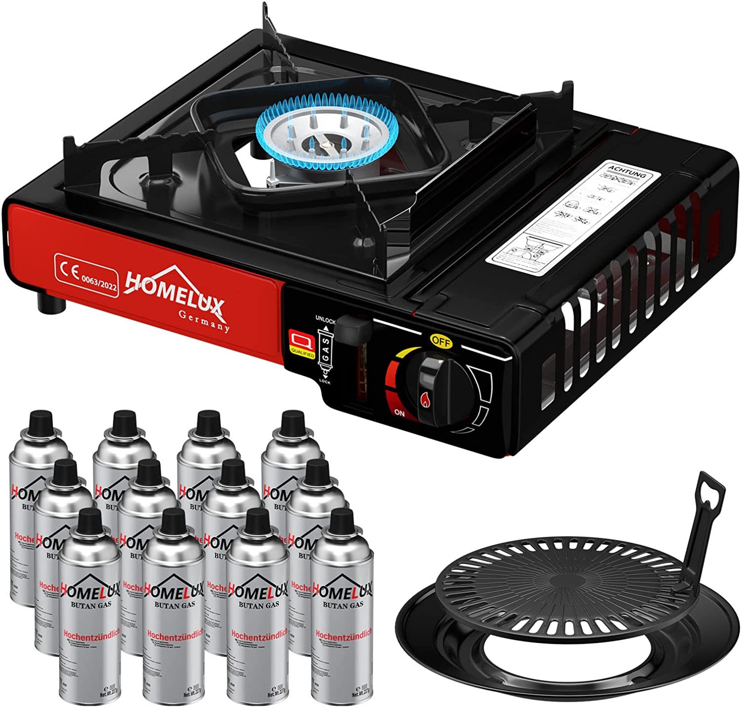 Gas-Campingkocher mit 2,2 kW Leistung Set 227g Gaskartusche für Camping Outdoor-Herdschalter