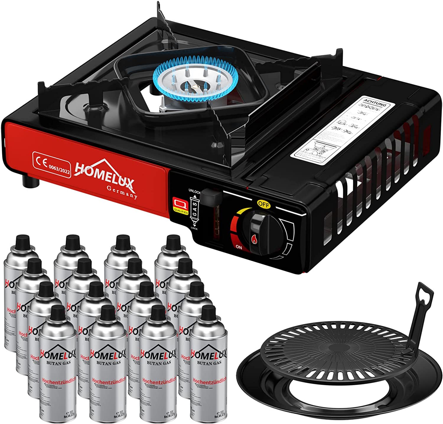 Gas-Campingkocher mit 2,2 kW Leistung Set 227g Gaskartusche für Camping Outdoor-Herdschalter