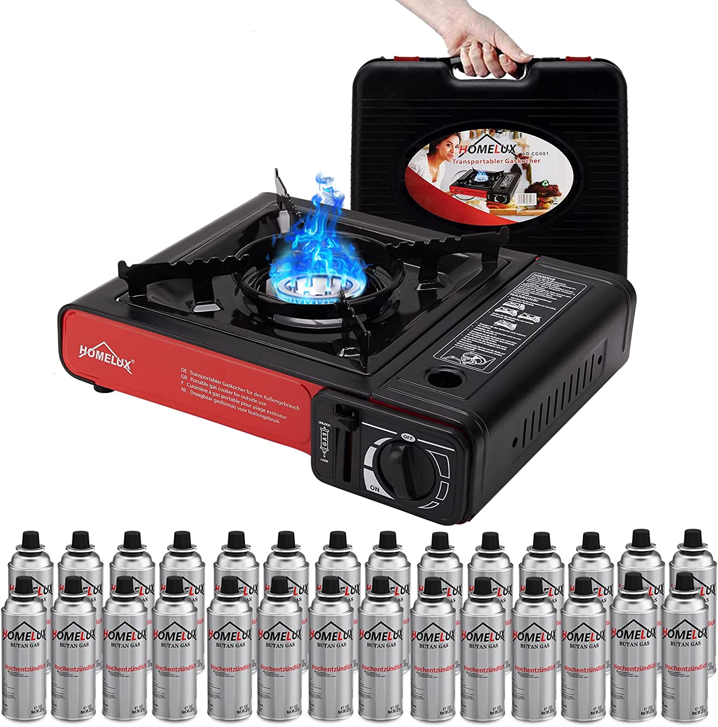 Camping Gaskochset mit 227g Gaskartusche für den Outdoor-Herd und Grillplatte