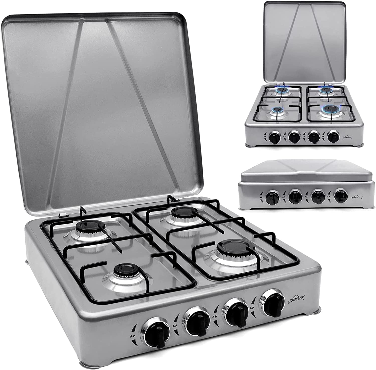 HOMELUX 6.2 KW gas cooker, 4 burner camping cooker hob cooker with lid stove gas outdoor