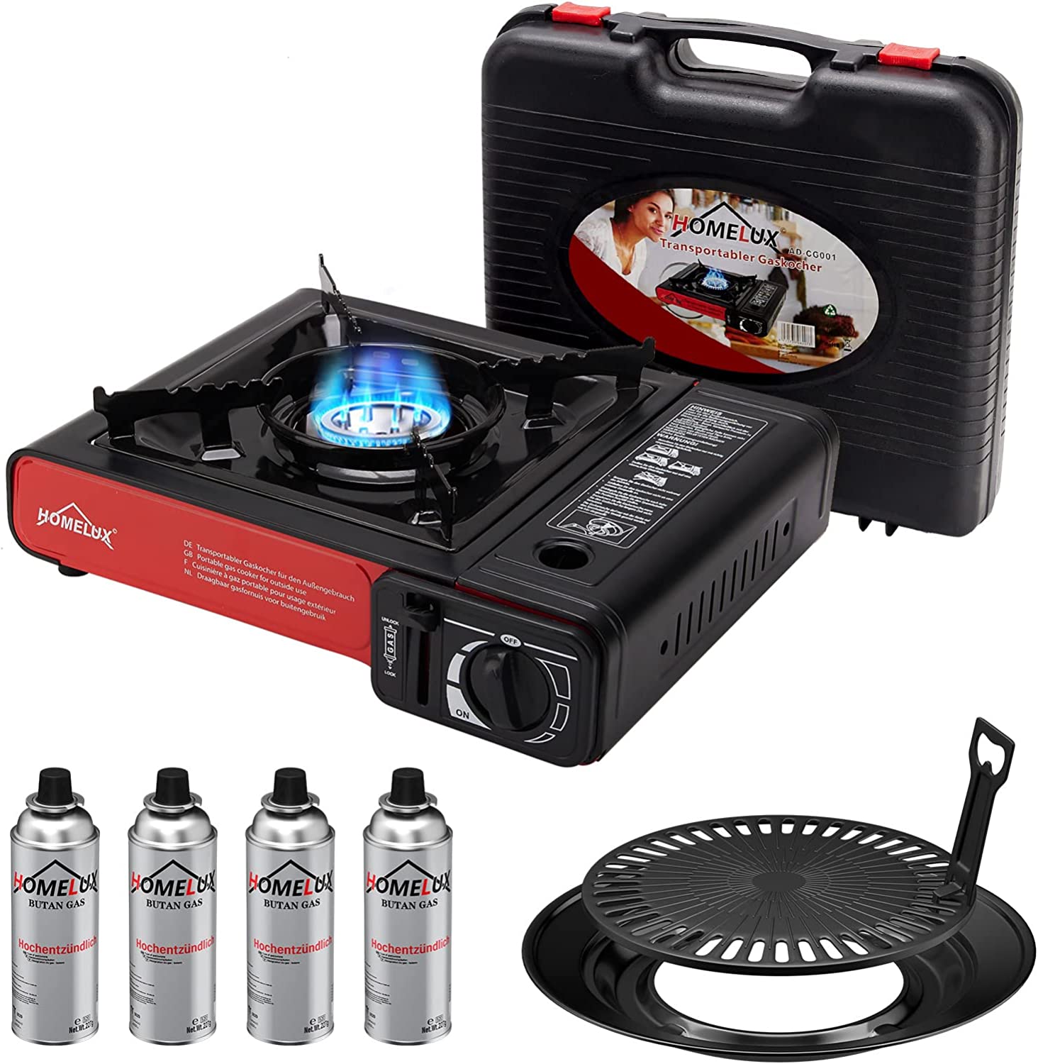 Camping Gaskochset mit 227g Gaskartusche für den Outdoor-Herd und Grillplatte