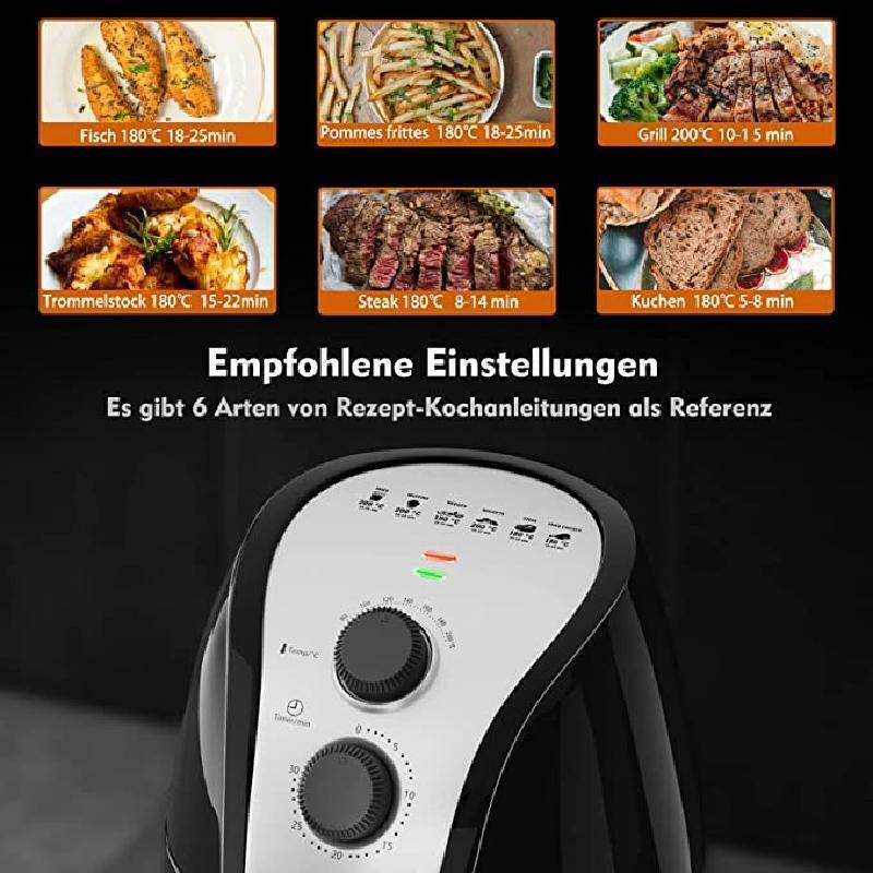 Heißluft Fritteuse Power 1500W 2.5L Airfryer Fritteuse Ohne Öl Thermostat Timer