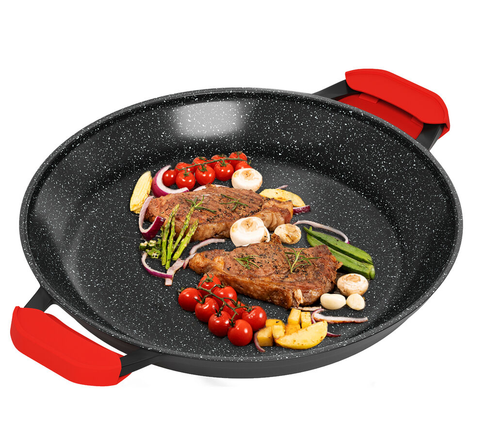 32/36cm frying pan with 2 handles Grill pans for with removable silicone handles 