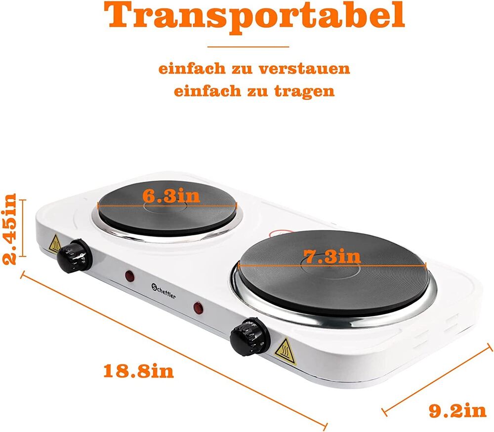 Scheffler Doppelkochplatte – elektrische Herdplatte mit 16 und 18.5 cm Durchmesser