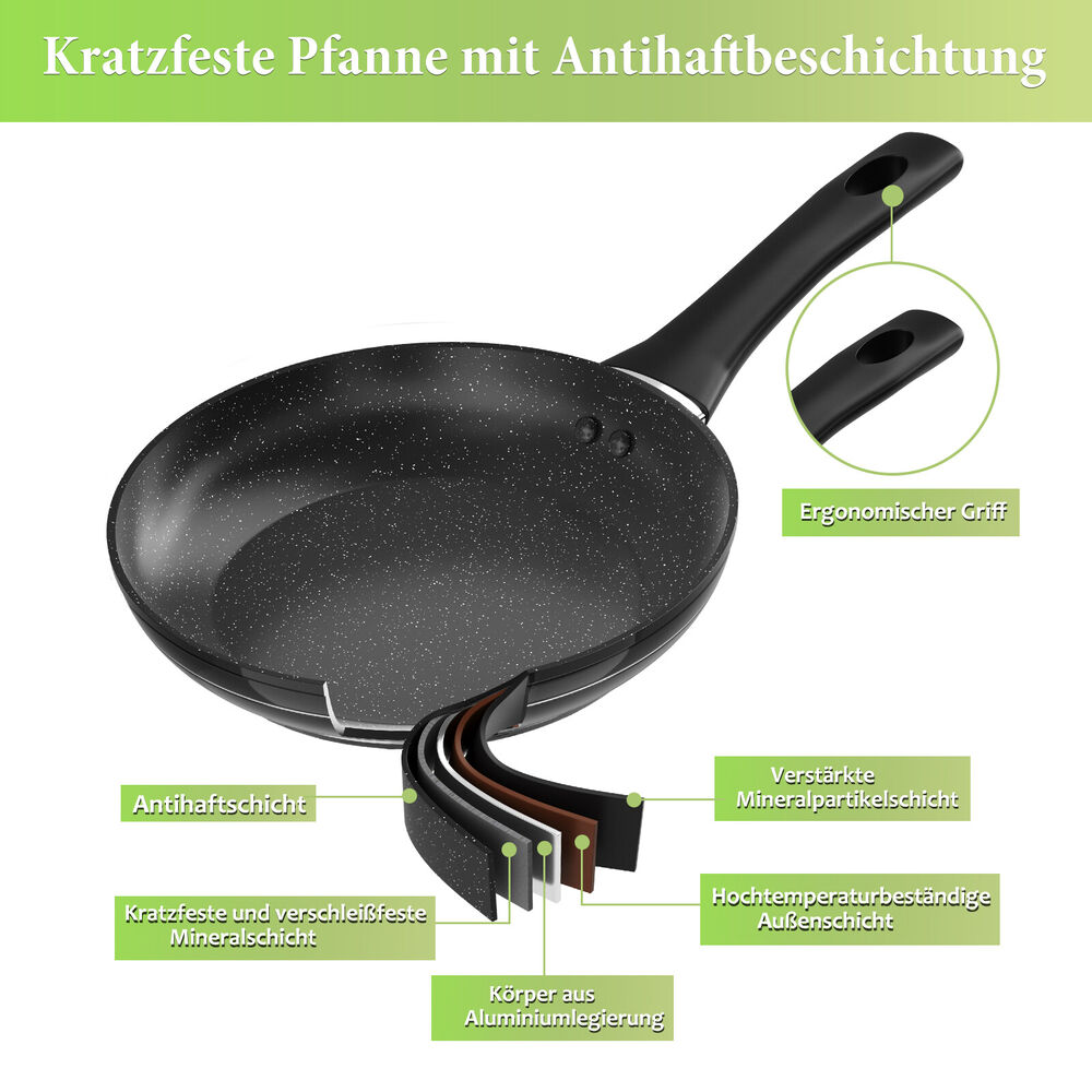 3 tlg Pfanne induktion Pfannenset 20/24/28cm Bratpfanne mit Antihaftbeschichtung